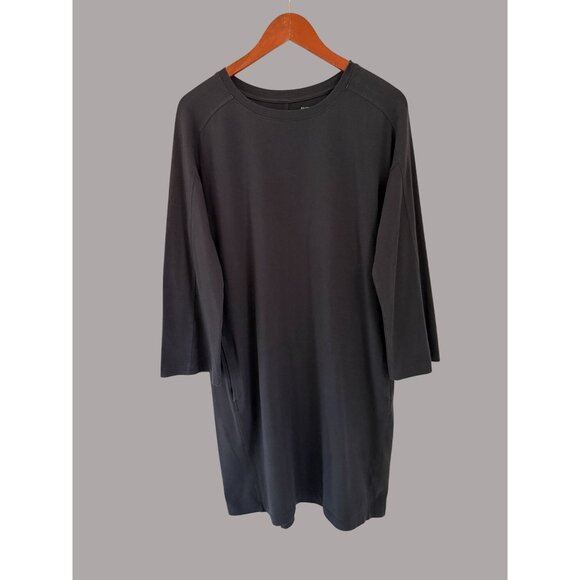 Eileen Fisher Black Organic Cotton Blend Relaxed Fit Dress With 3/4 Sleeves & Si - Picture 2 of 8
